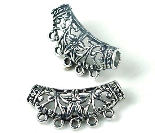 2 Pewter Flower Filigree Pendant Connector for Jewelry Making necklace 5 – hole