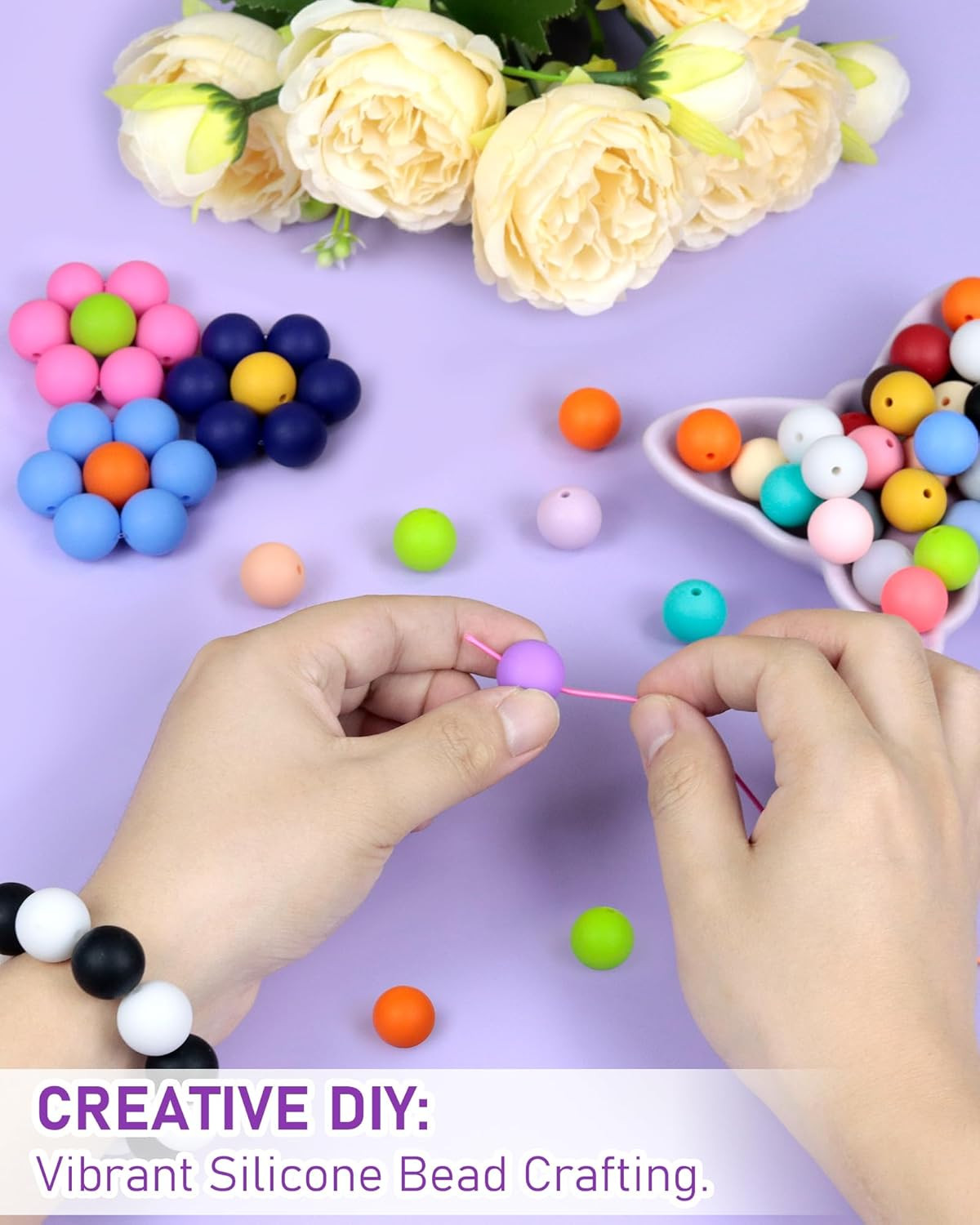 150PCS Silicone Beads, 30 Colors 15mm Silicone Beads for Keychain Making, Rubbe
