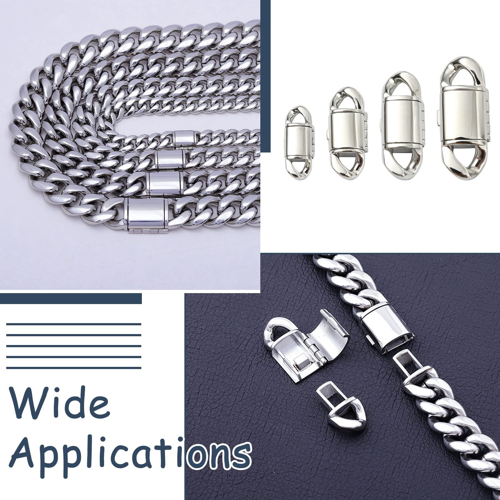 4pcs 316 Surgical Stainless Steel Clasps, Oval Silver Color Clasps for DIY