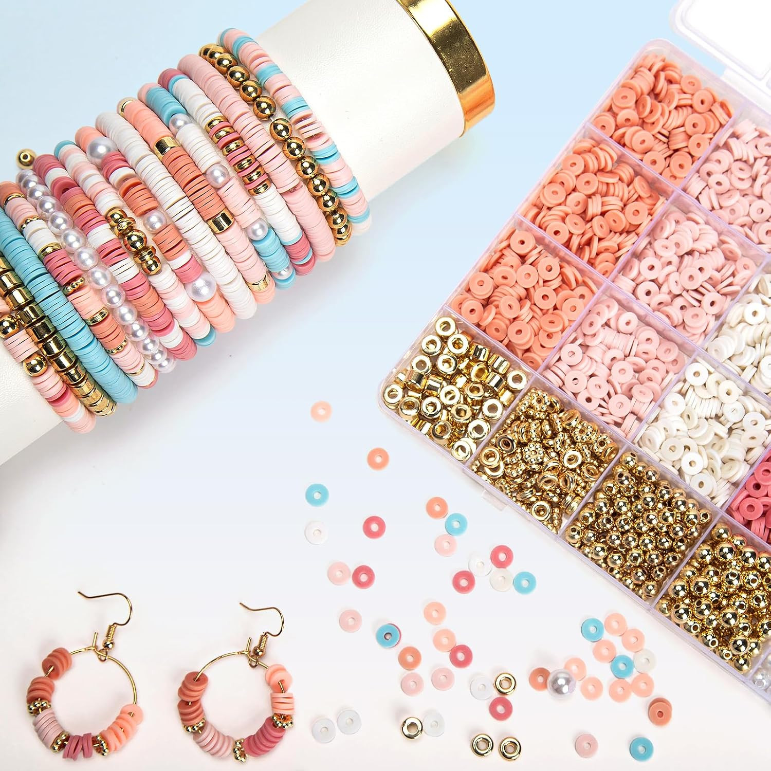 2350Pcs Pink Clay Beads for Bracelets Making | 6 Color Heishi Beads Polymer for