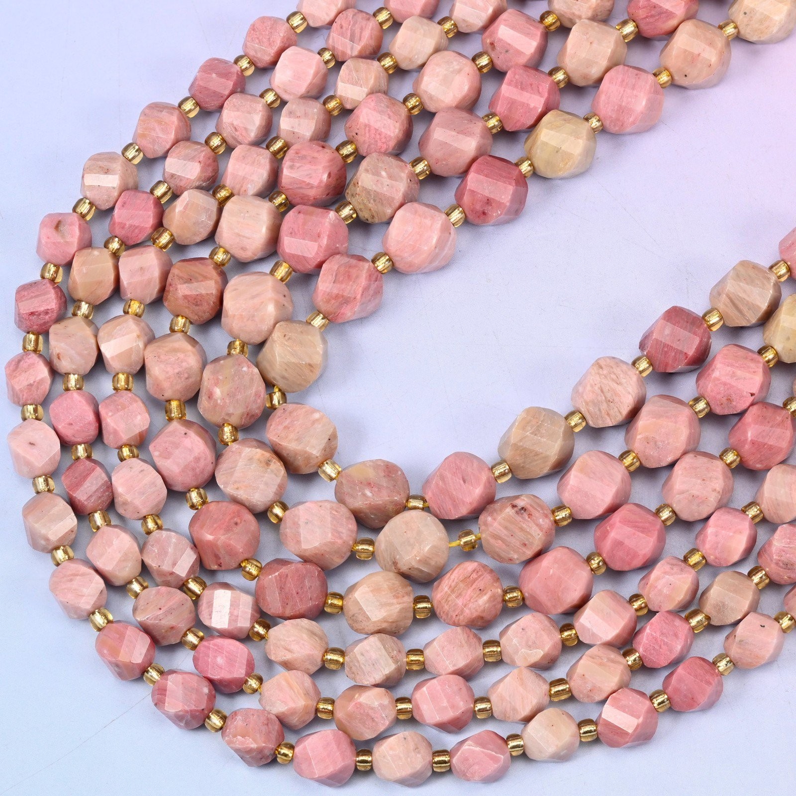 Pink Rhodonite Faceted Spiral Twist Beads: Size 8mm 10mm, Jewelry Making