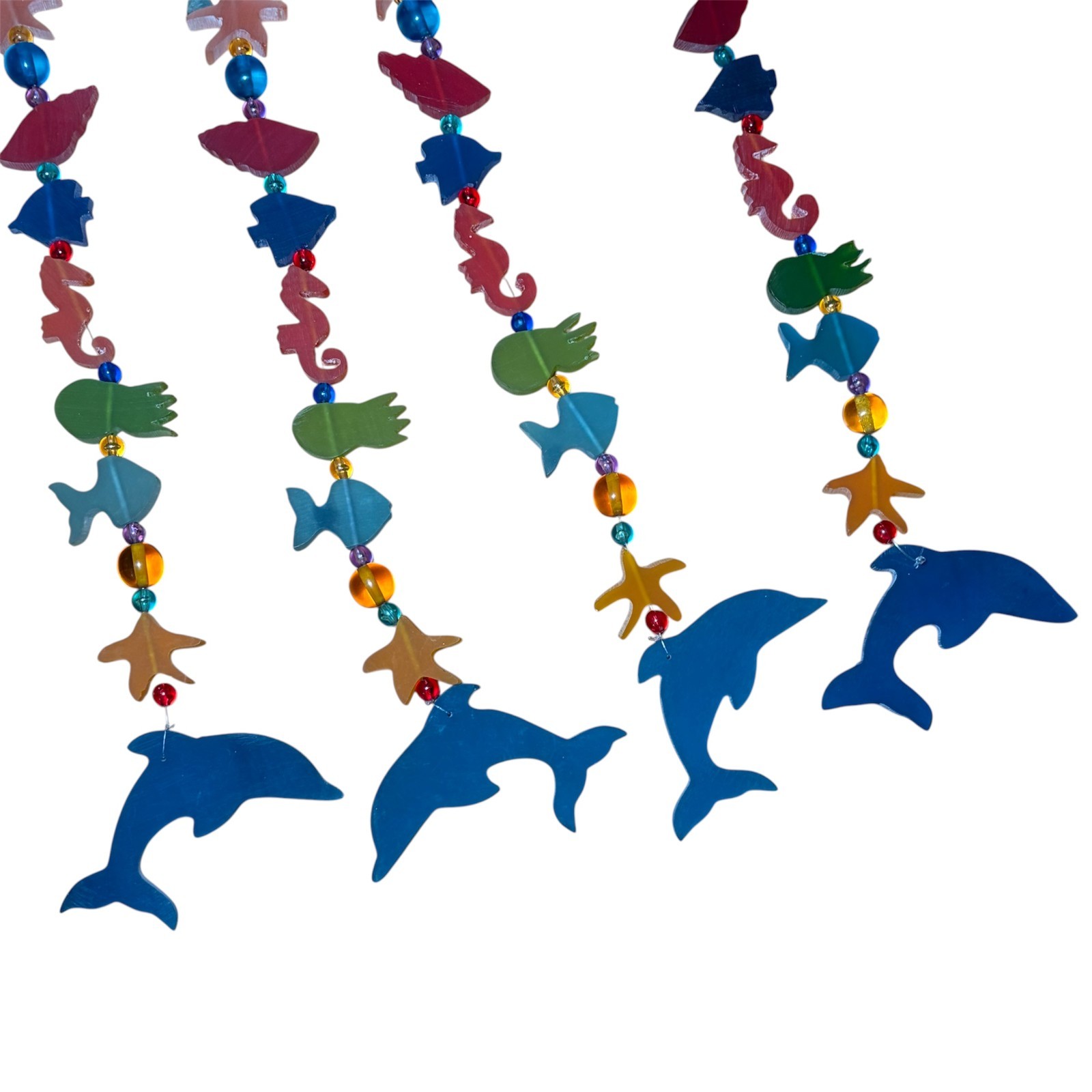 Set of 4 Strands of Epoxy Resin Beads Sea Creatures Beach Colorful 34 INCHES Ea