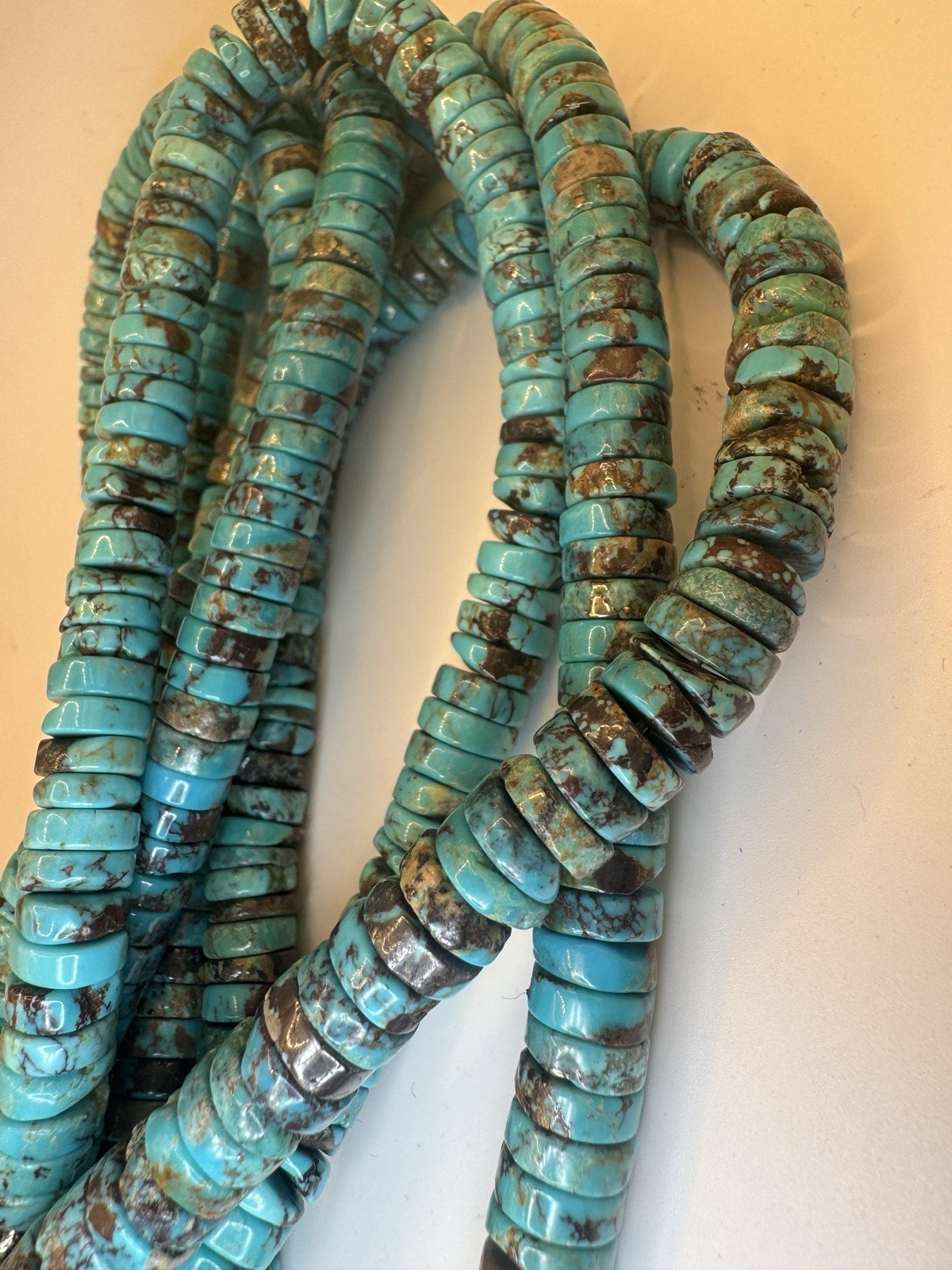 10mm Kingman Blue Turquoise Rondelle Heishi Disc Glossy Stone Beads Strand 15in