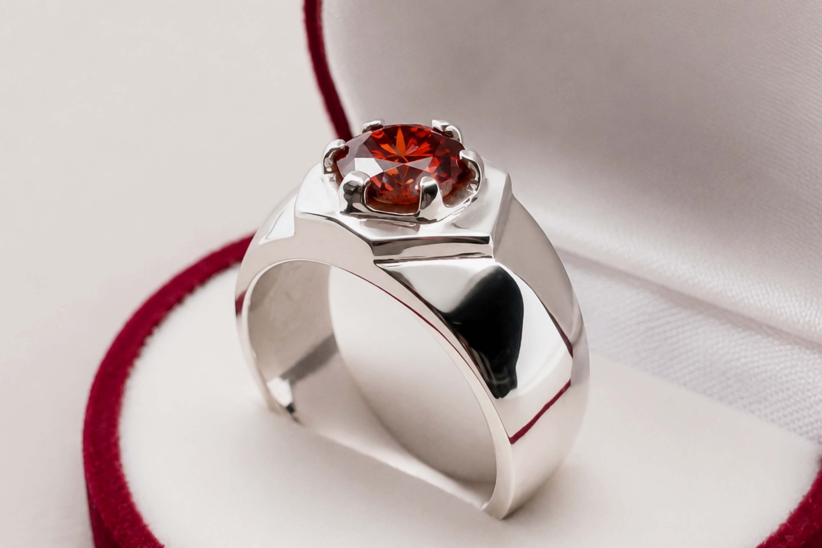 2 Carat Diamond Cut Red Fire Moissanite Sterling Silver 925 Handmade Star Ring