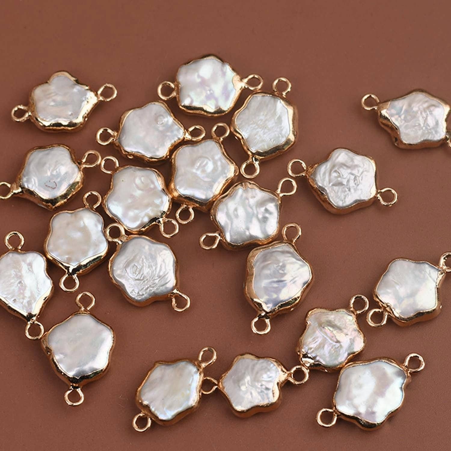 1PC Genuine Flower Shape Freshwater Baroque Pearl Charm Connector 11X12mm NBZZ18