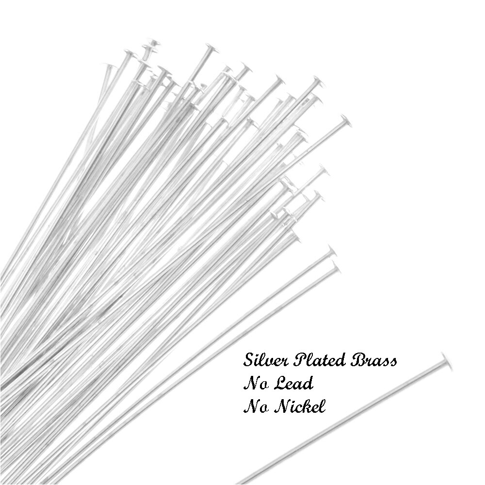 3 inch 21 ga HEADPINS Silver Plated Brass 100 count Head Pins~ No Lead/No Nickel
