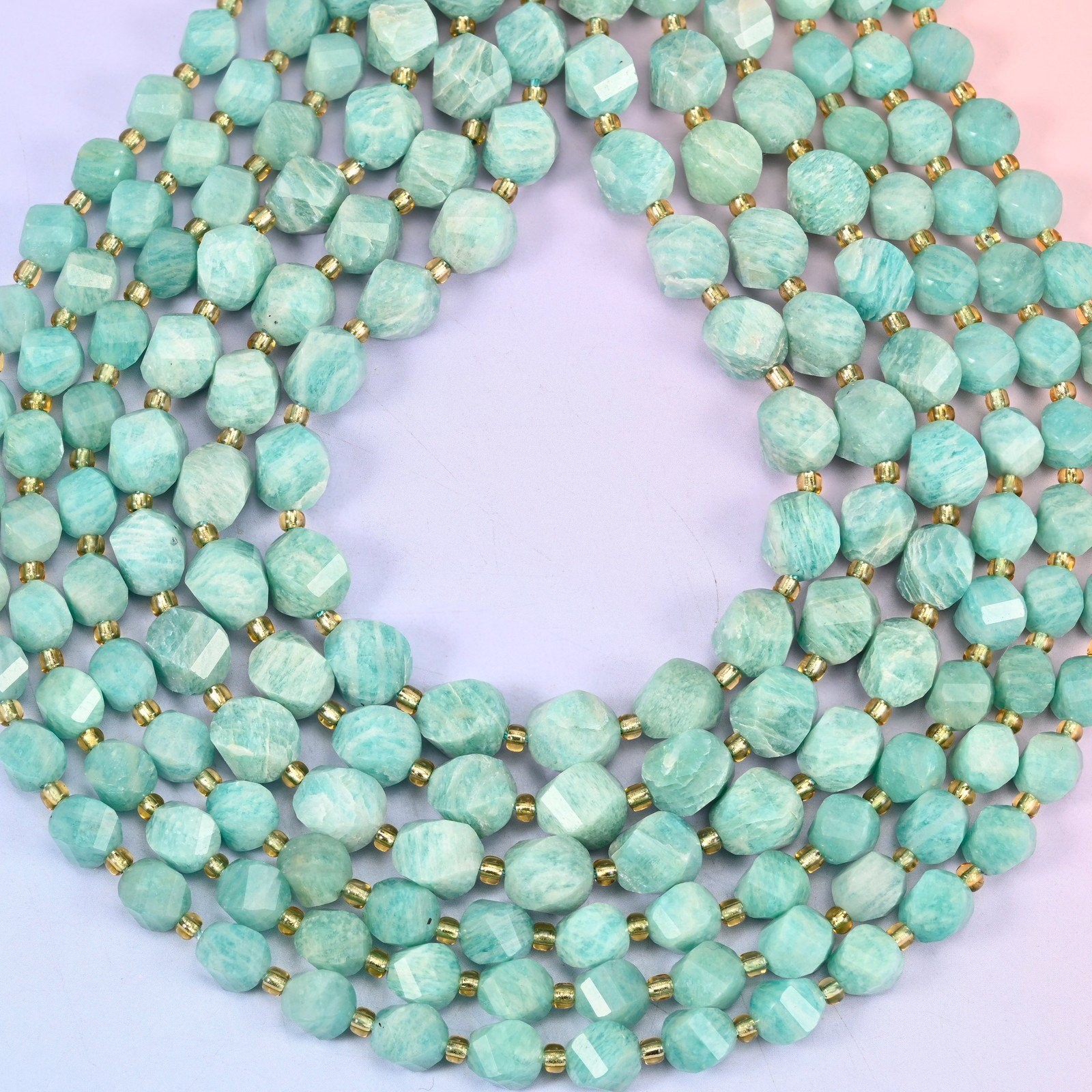 Green Amazonite Faceted Spiral Twist Beads: Size 8mm 10mm, Jewelry Making