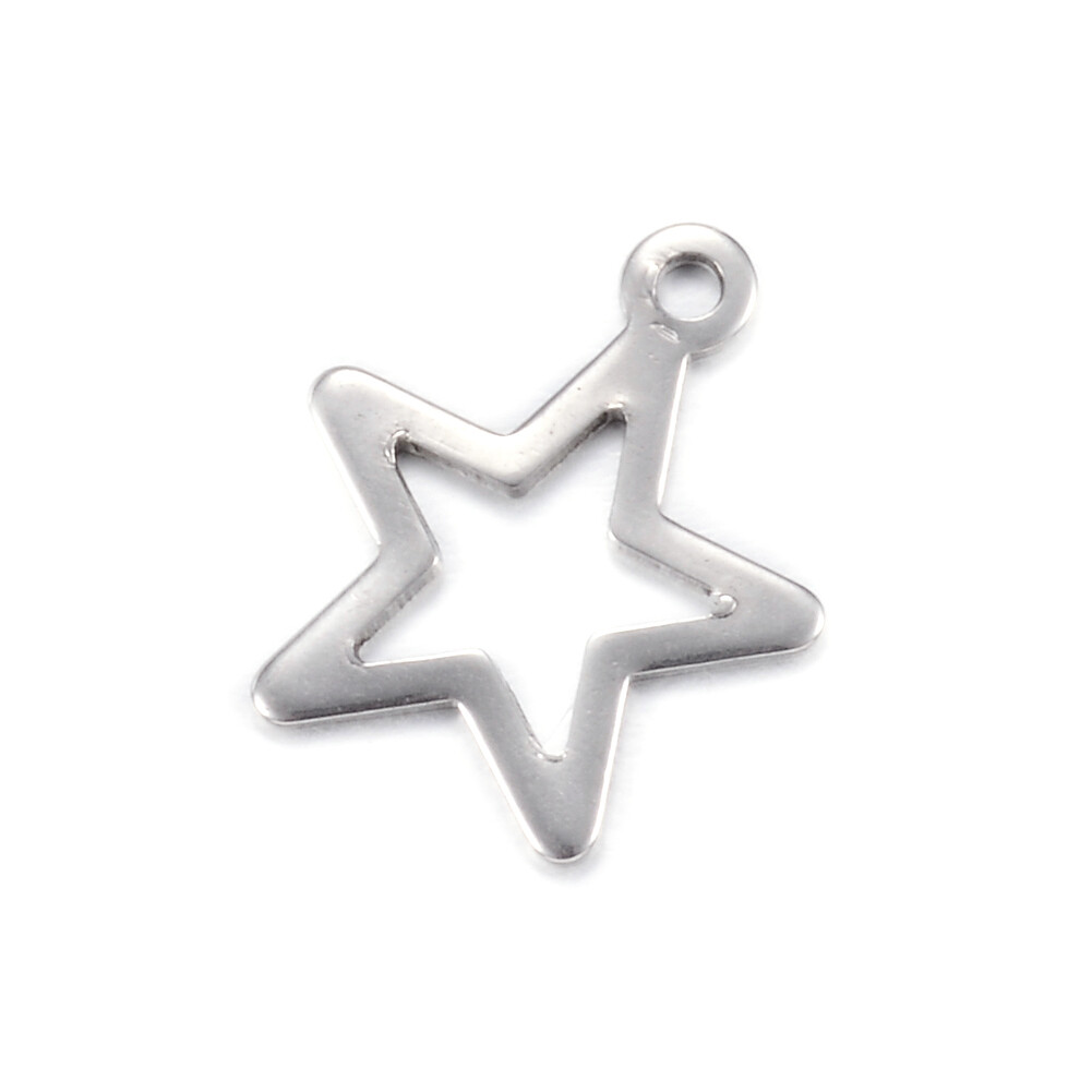 100Pcs 304 Stainless Steel Charm Steel Color Star Pandent 15x13x0.8mm Hole: 1mm