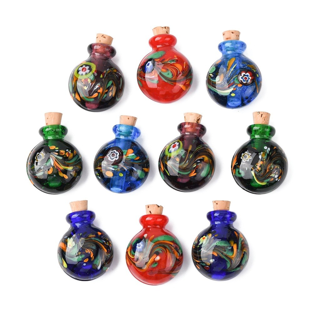 10pcs Lampwork Glass Perfume Charms Essential Oil Bottle Shape Pendants for DIY