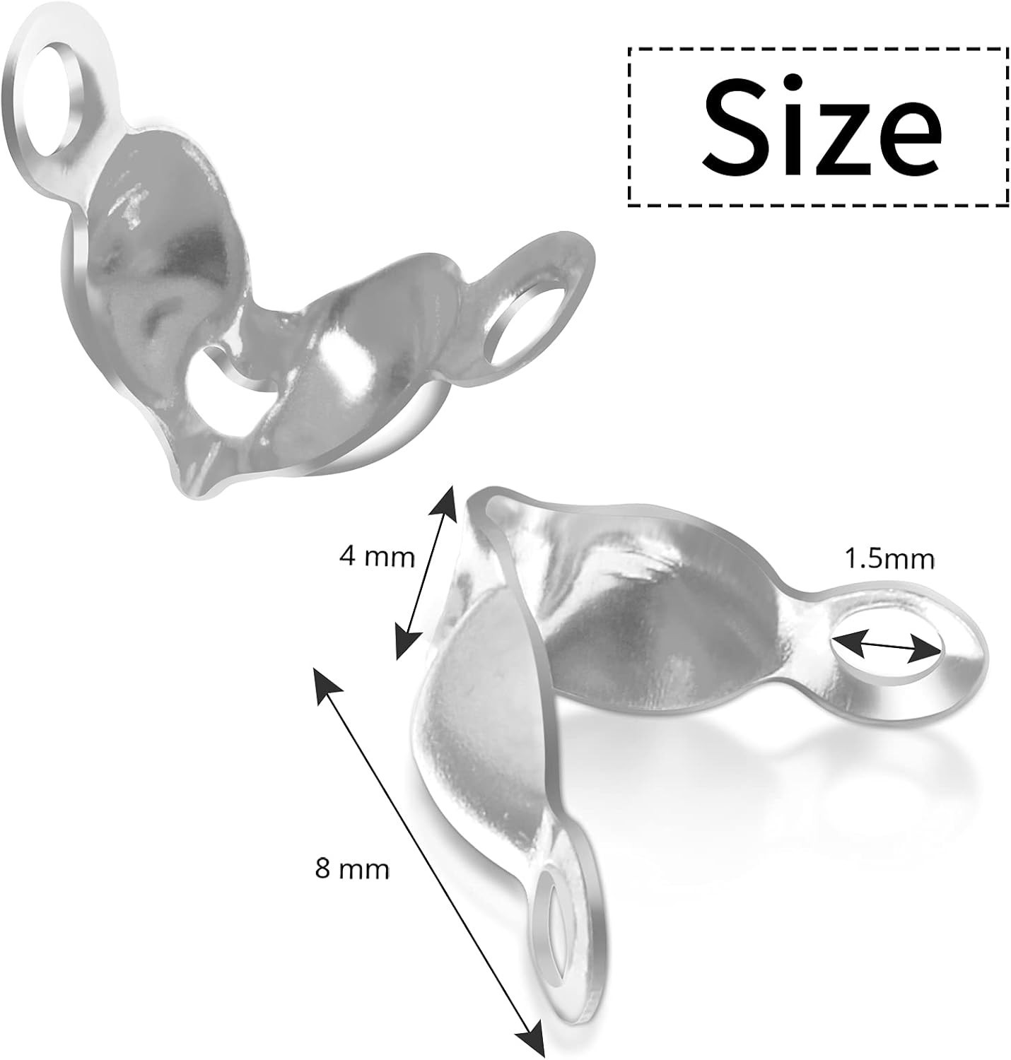 Easy-to-Use Silver Bead Tips – 1400 Clamshell Knot Covers for Jewelry Crafting