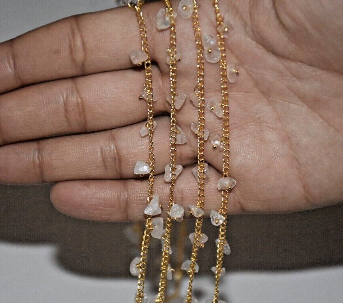 gemstone pink chips beads Rosary chain, bulk beaded jewelry making belly chain