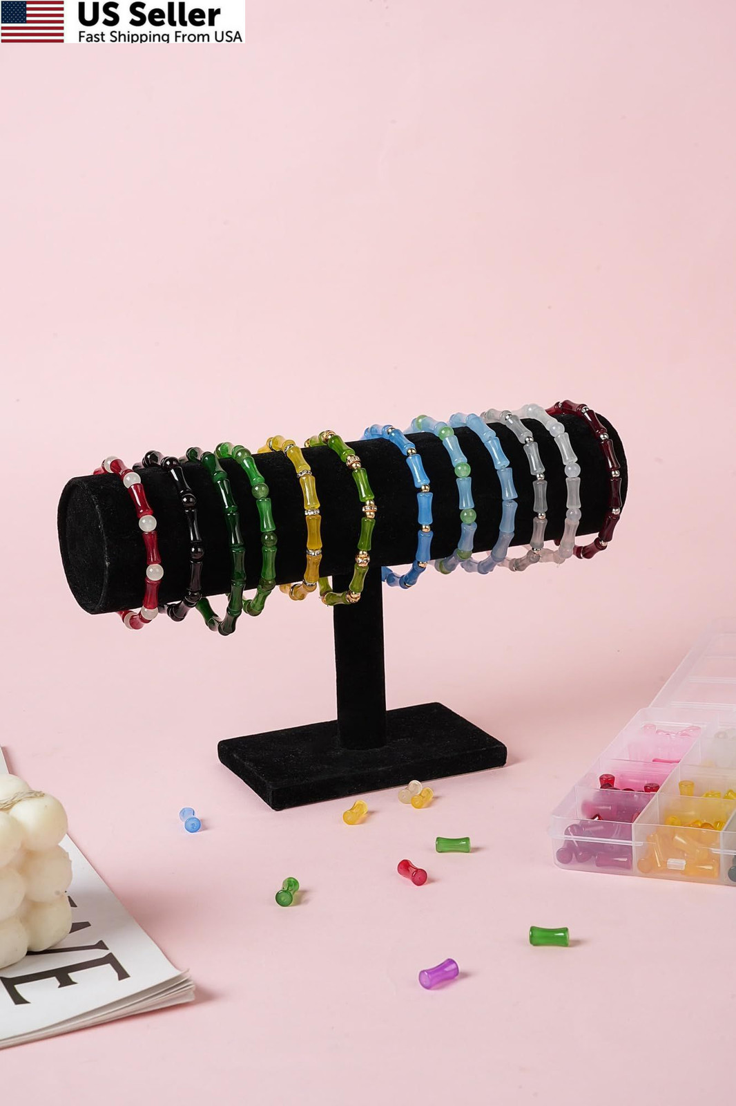 REVKI 6 * 12mm Glass Beads Bracelet Making Kit,600pcs 24 Colors Rice Style 1