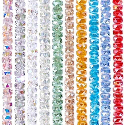 200pcs 10 Colors Faceted Beads, 8x5mm Rondelle AB Color Crystal Glass Flat