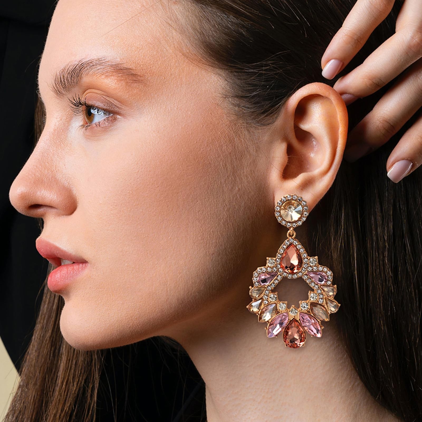 Rhinestone Earrings Dangling for Women Vintage Fancy Cluster Crystal Dangle – 03