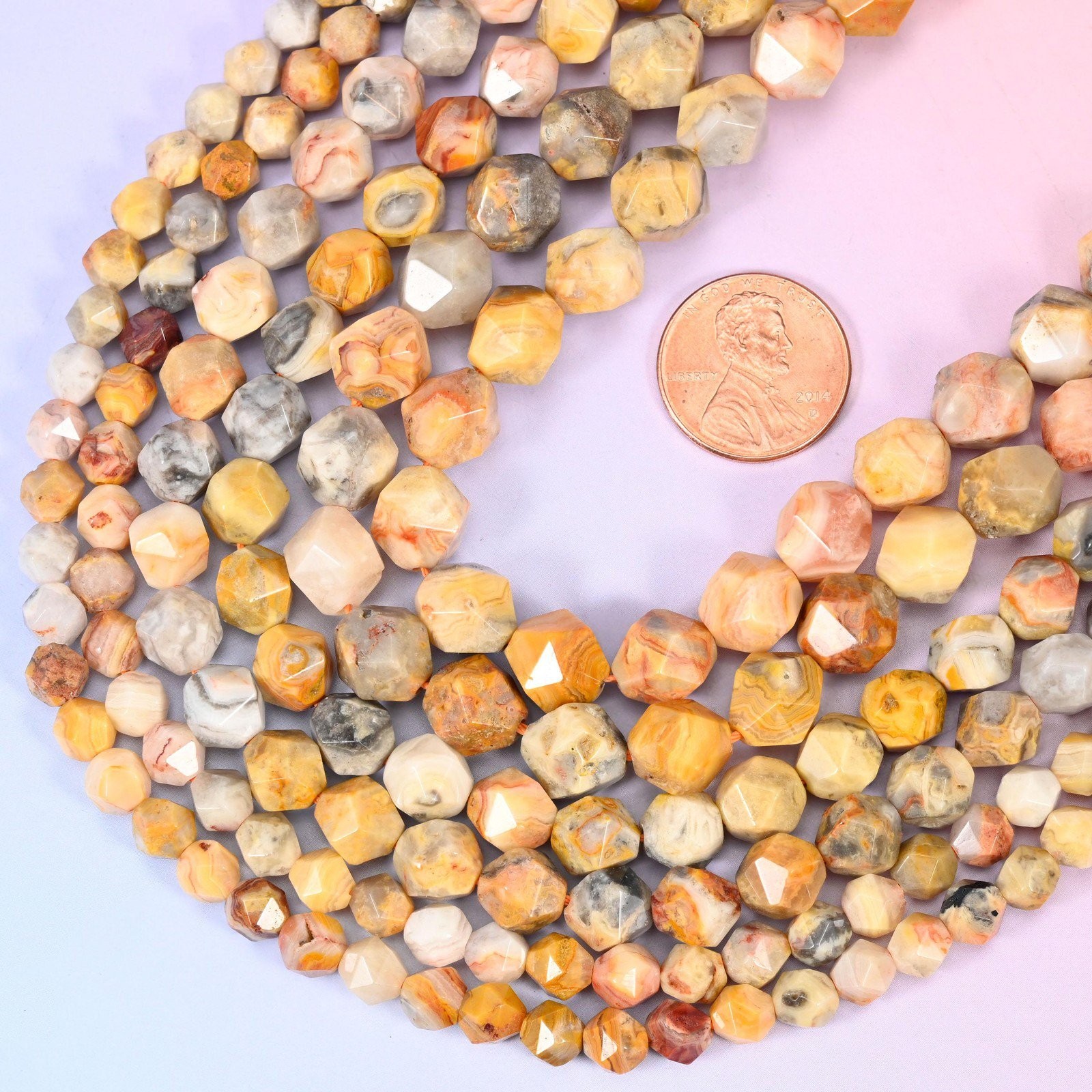 Crazy Agate Beads: Faceted Diamond Star Cut, 6-10mm, 15.5 inch Strand