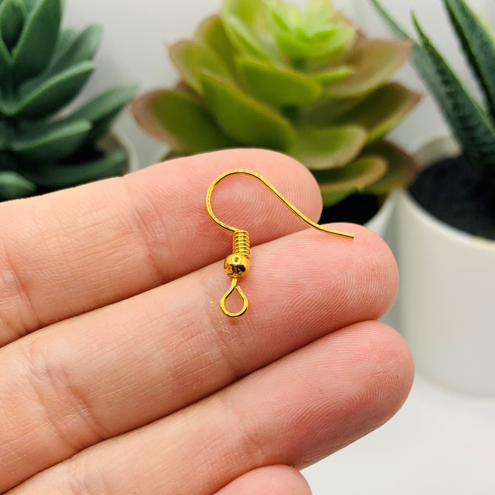 Gold Plated Fish Hook Earring Wires with Spring and Ball, 20x18mm – US Selle
