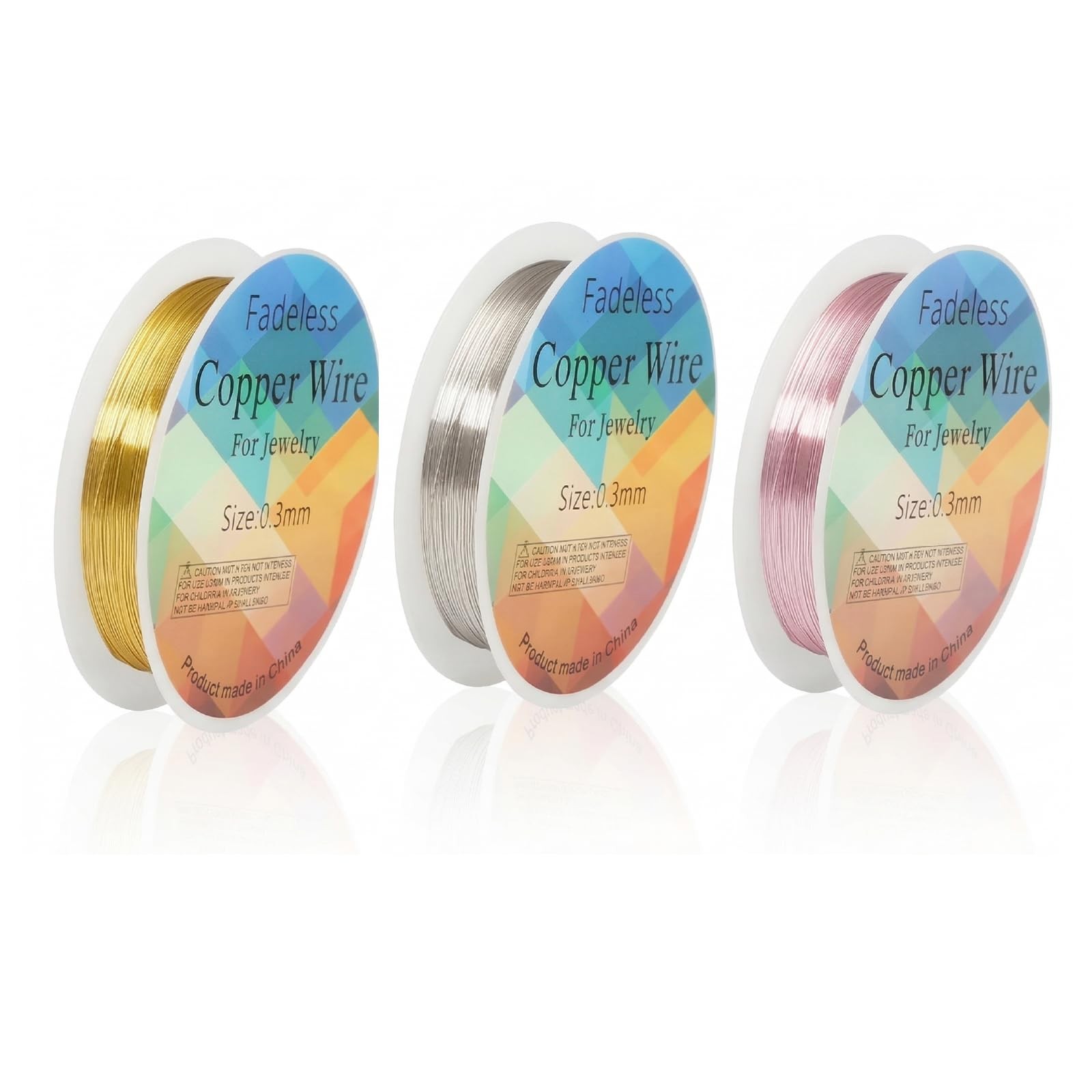 TFNBR 3 Rolls 0.3mm Copper Craft Wire for 0.3mm, Gold, Silver, Rose Gold