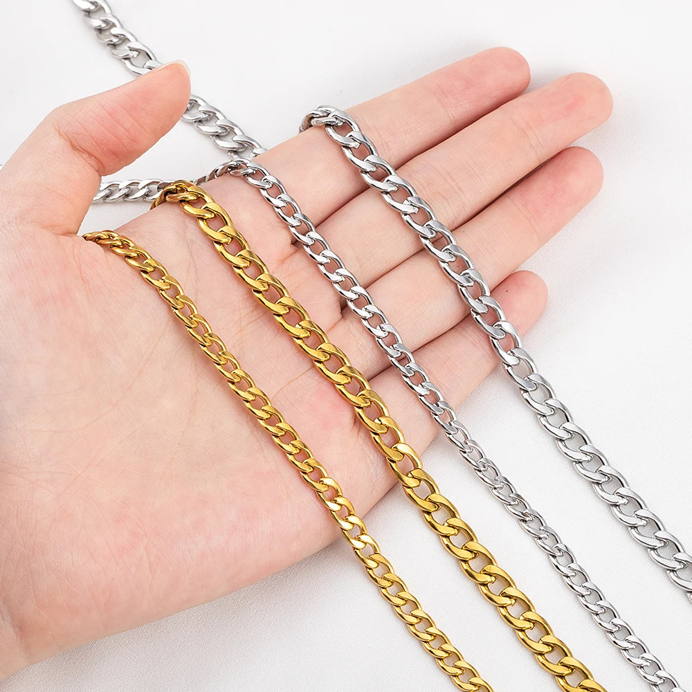 1Meter 2Meters 3-7Mm Stainless Steel Cuban Link Cable Chains for DIY Necklace Br