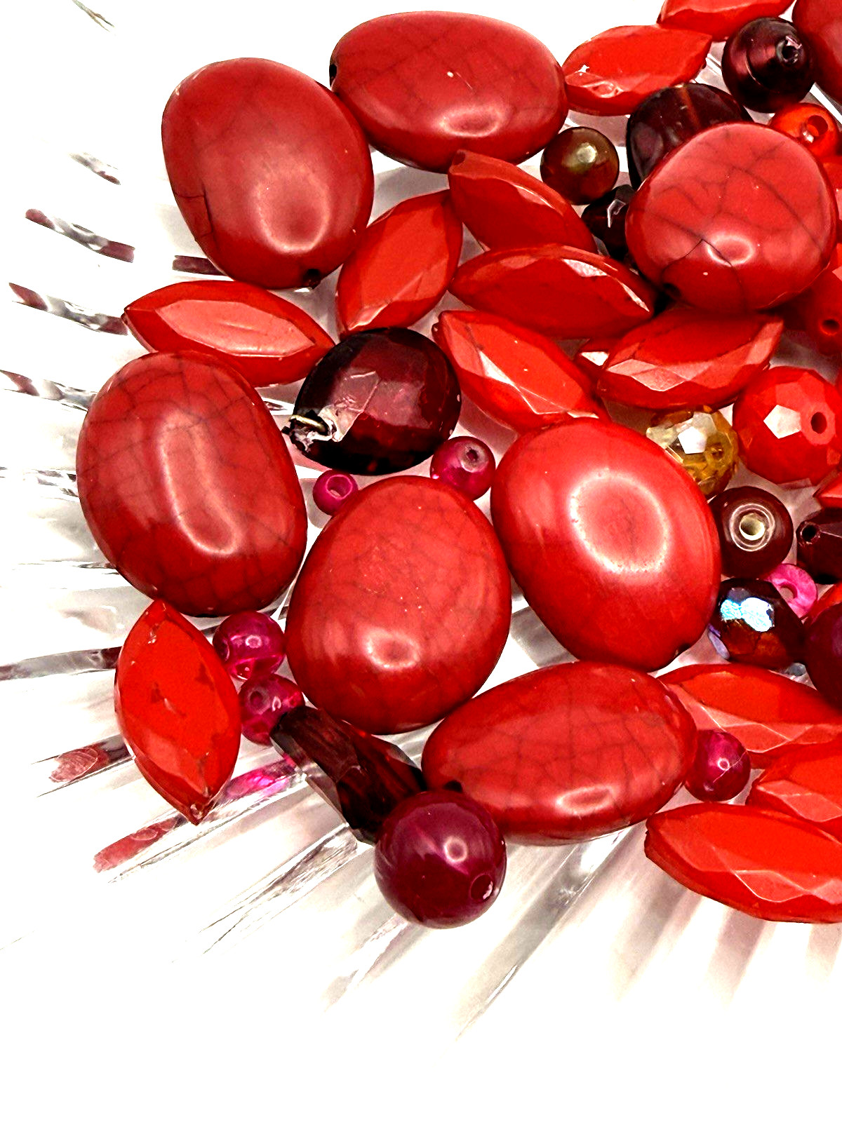 6.1 oz. Vintage Modern RED Bead Soup Mixed Loose Bead Harvest Lot Faux Jasper