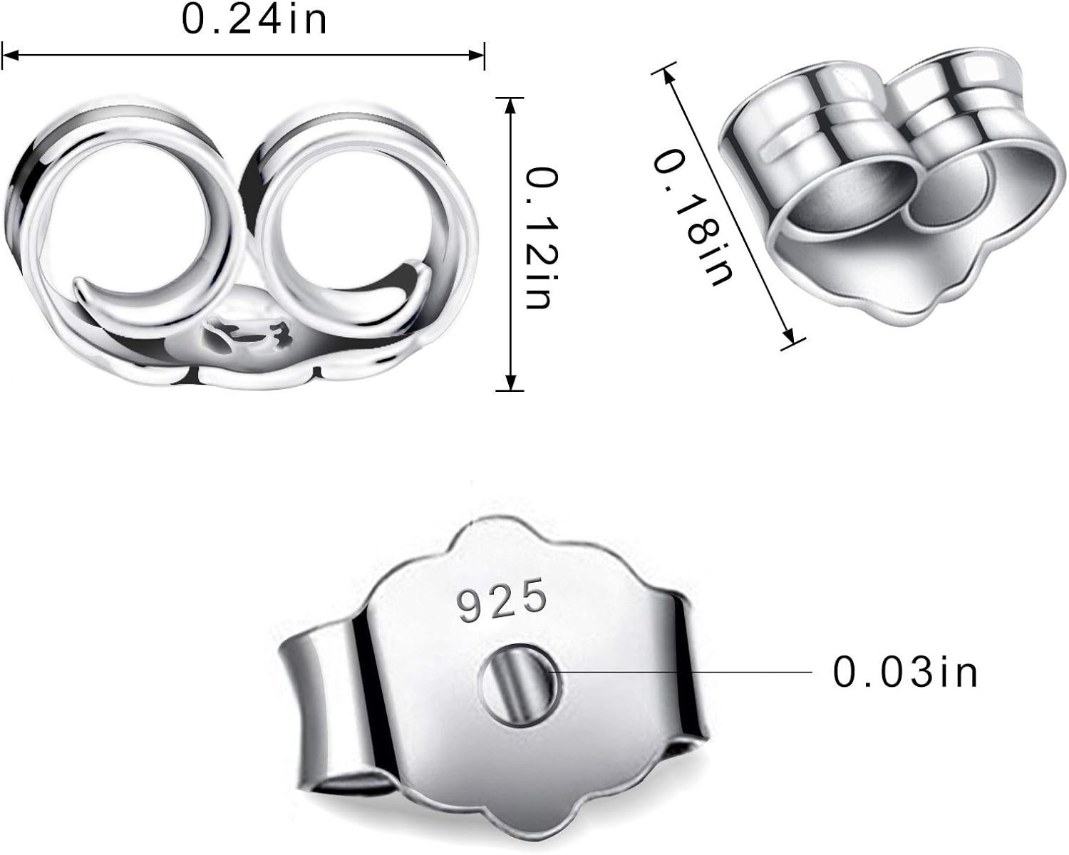 30Pcs/15 Pairs 925 Sterling Silver Earring Backs Replacement Secure Ear Locking