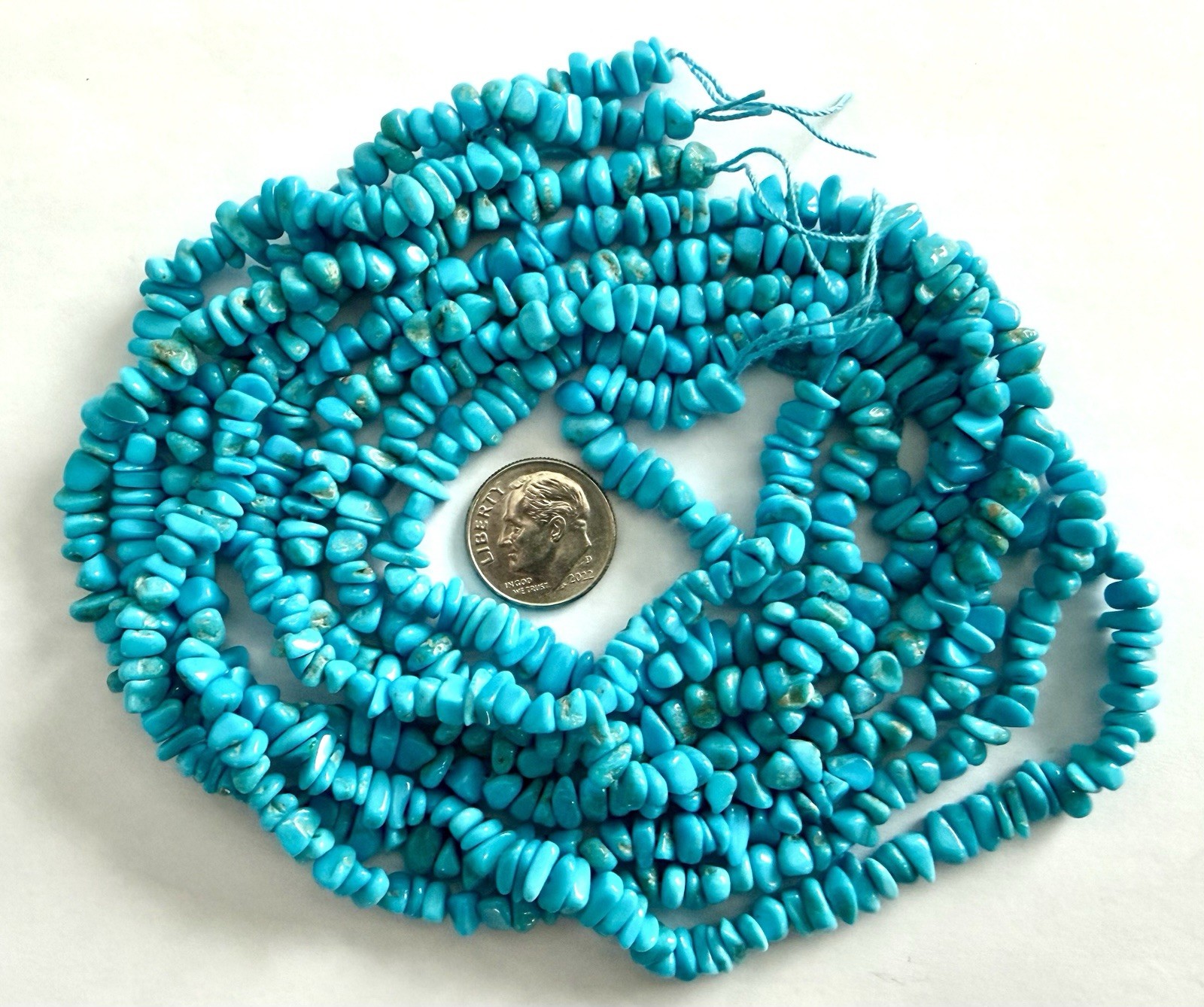 VINTAGE STOCK ARIZONA SLEEPING BEAUTY TURQUOISE BEADS 18” STRANDS 88 CARATS EACH