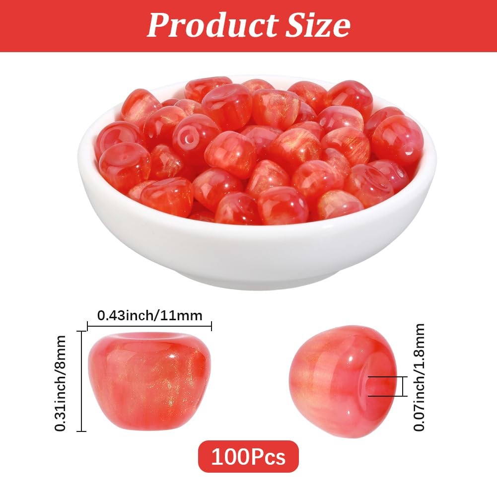 PONABEADIY 1 Box 100pcs Pink Apples Resin Beads with Glitter Powders Fruit Sh…