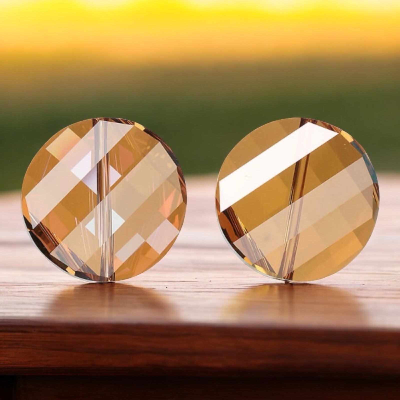 2 pcs Discontinued Crystal Copper Beads 5621 22mm Faceted Twist Checkerboard