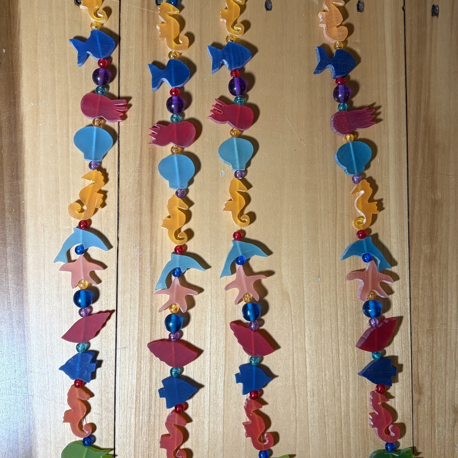 Set of 4 Strands of Epoxy Resin Beads Sea Creatures Beach Colorful 34 INCHES Ea