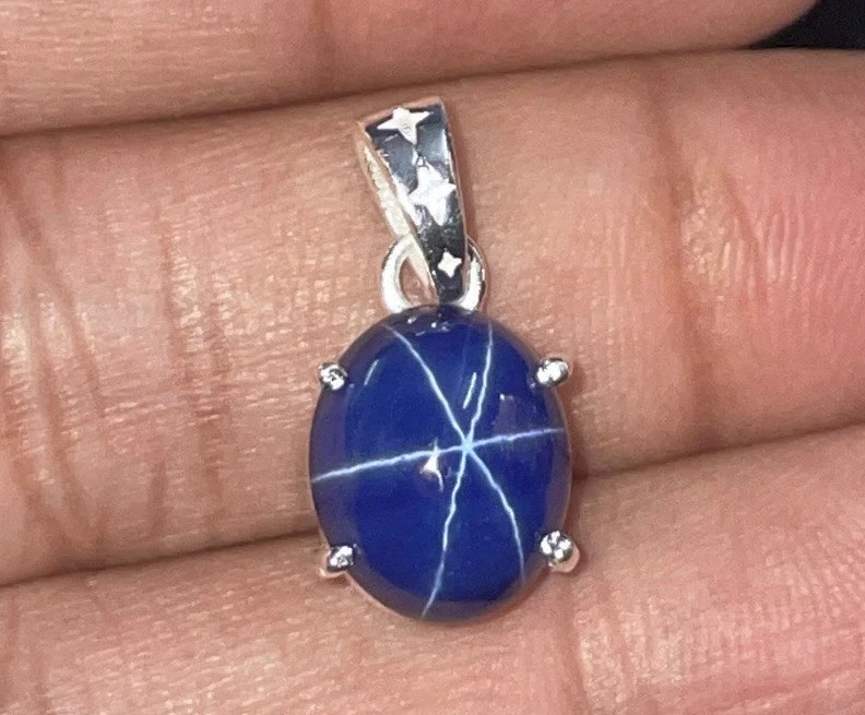 925 Silver Blue Star Sapphire Gemstone Pendant Birthday Gift For Men & Women