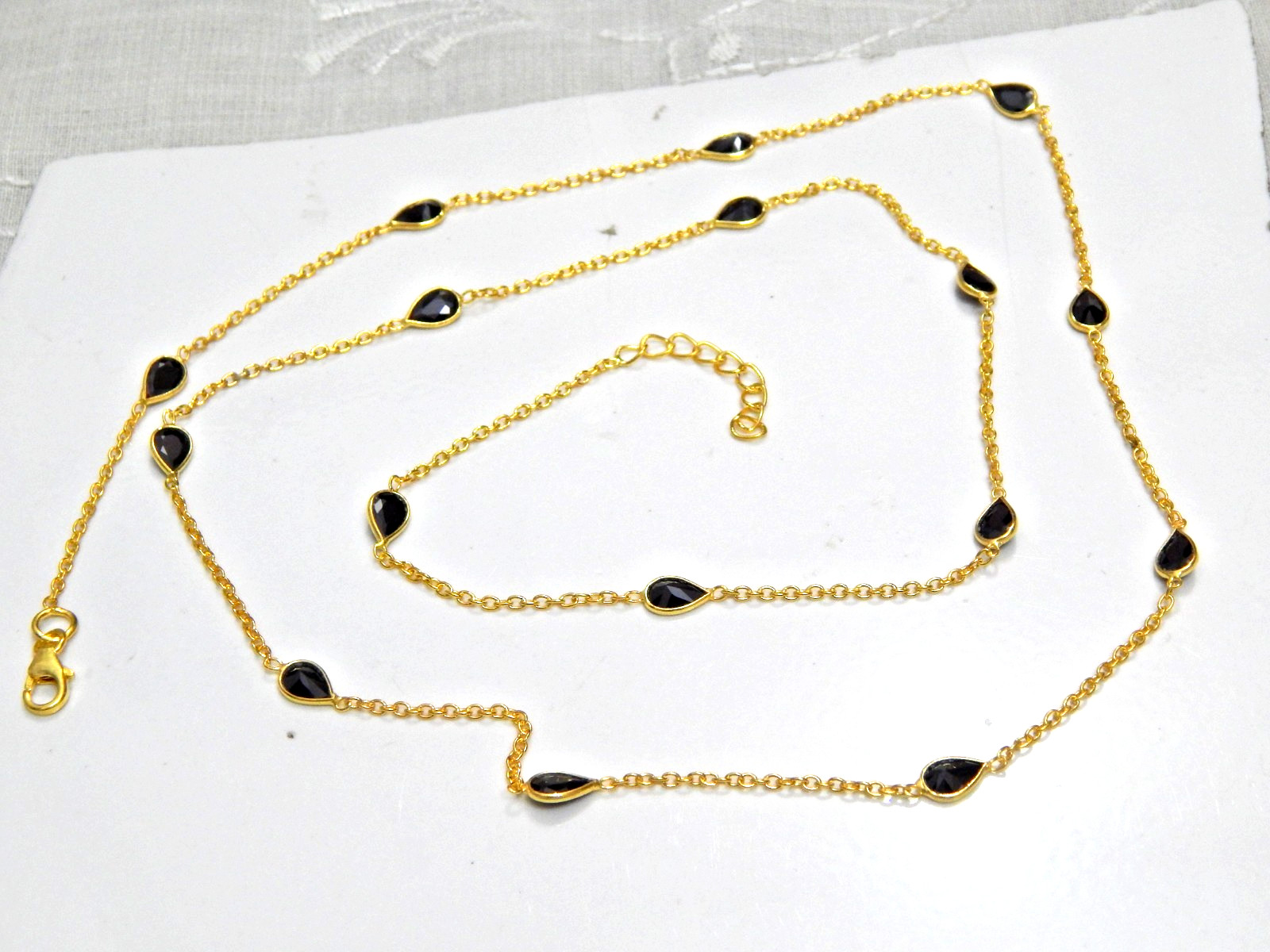 925 Sterling Silver Natural Black spinal gold-plated necklace with handmade