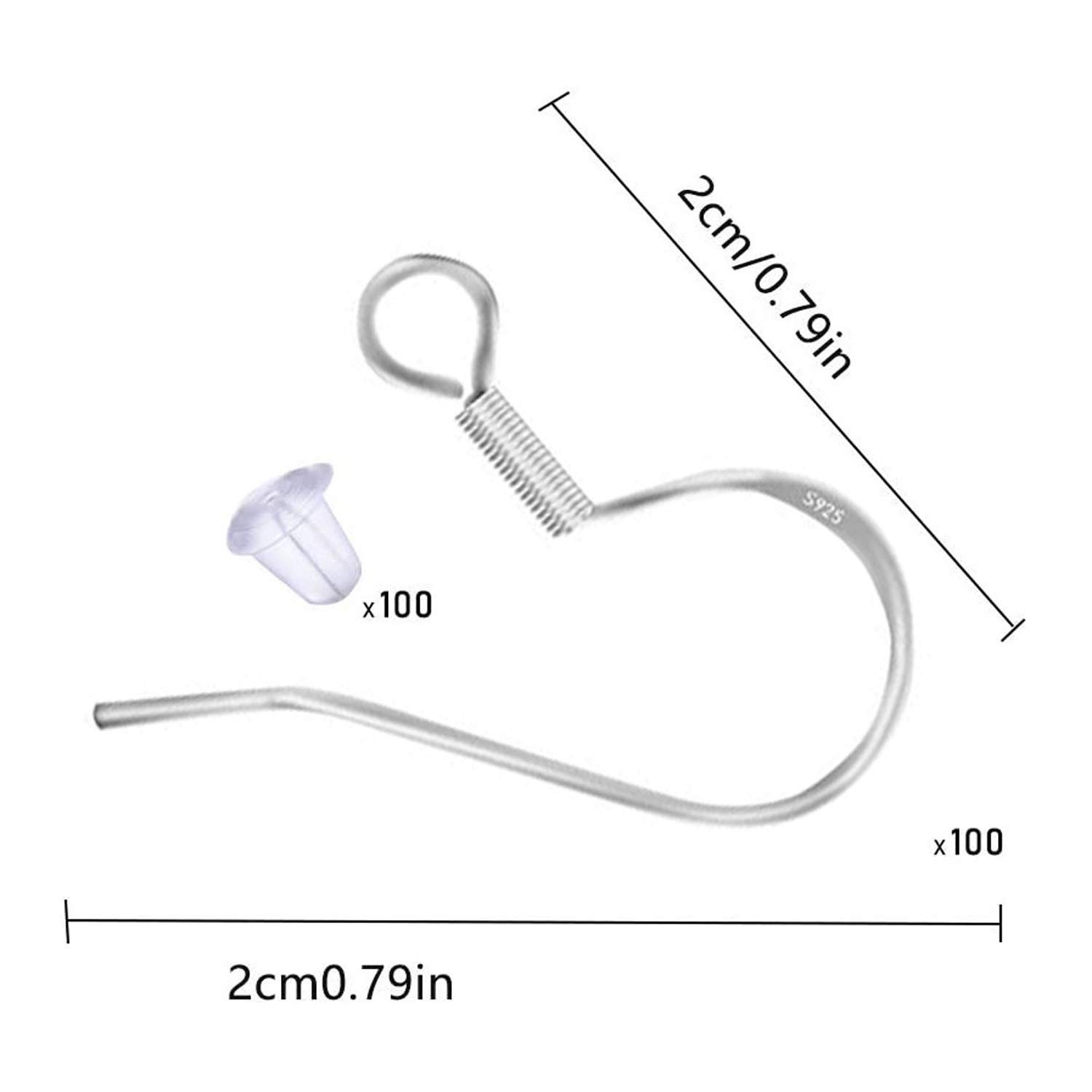 100 Pcs / 50 Pairs 925 Sterling Silver Earring Hooks, Hook Ear Wires with 100…