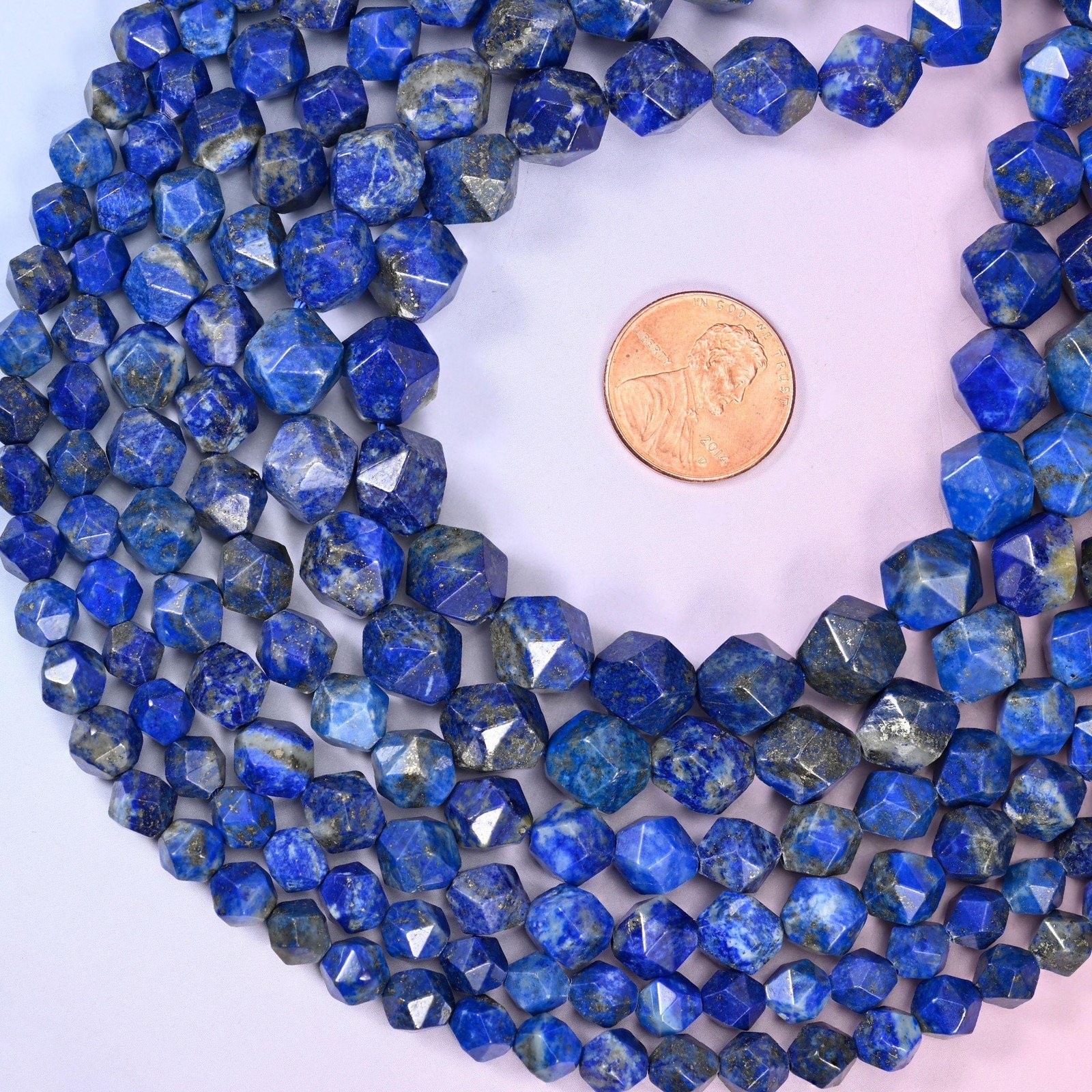 Blue Lapis Beads: Faceted Diamond Star Cut, 6-10mm, 15.5 inch Strand