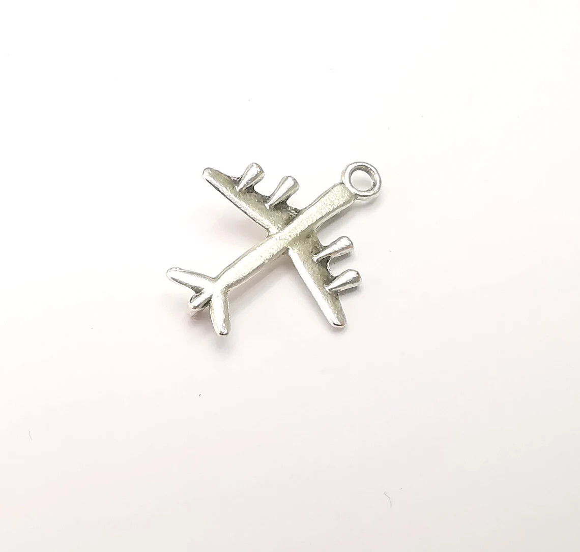 5 Pieces Passenger Aircraft Charms, Antique Silver Plated jewelry Accessories
