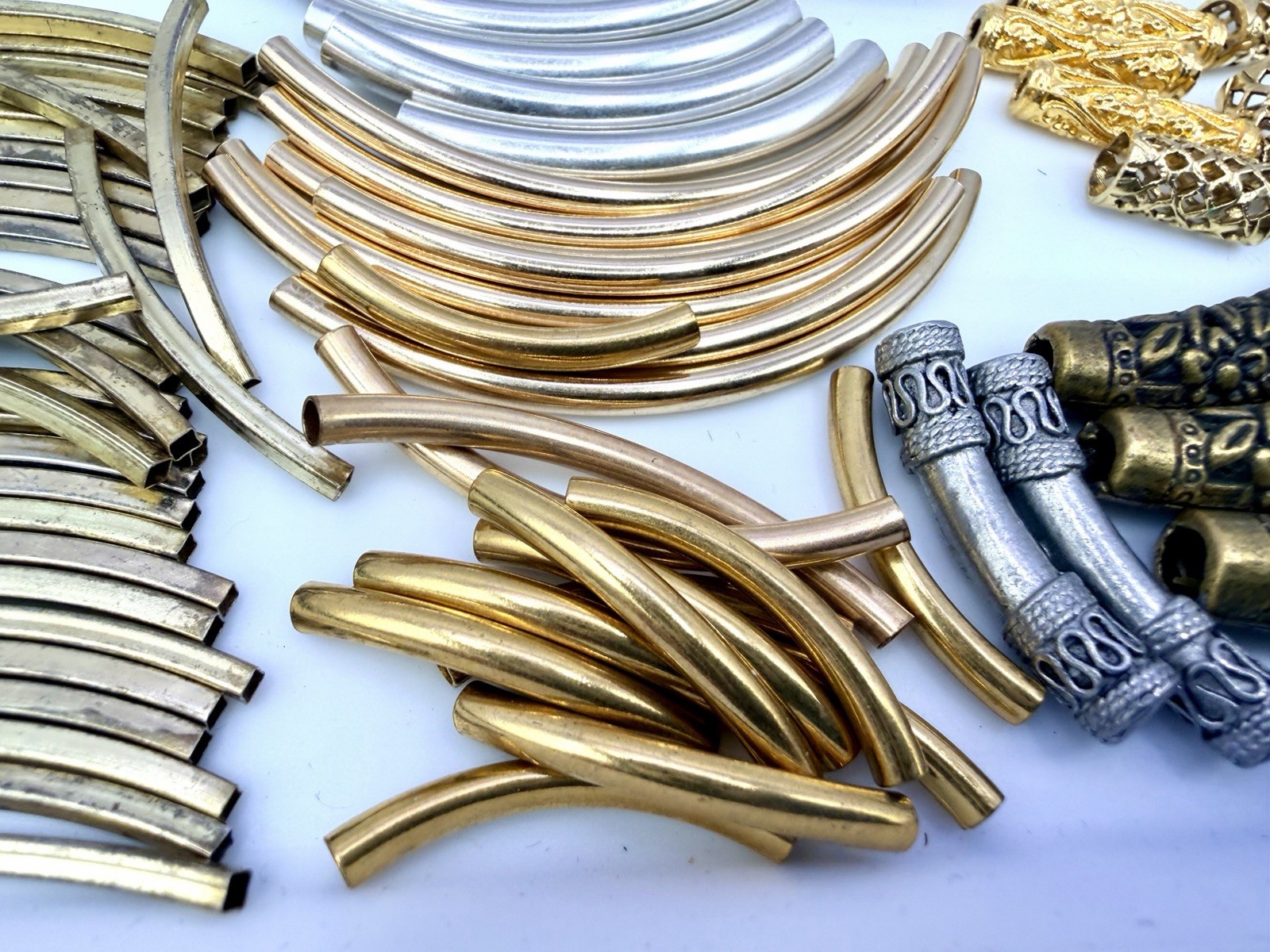 10 Oz Metal Tube Beads Gold Silver Bronze Spacers Curved Jewelry Bulk Findings