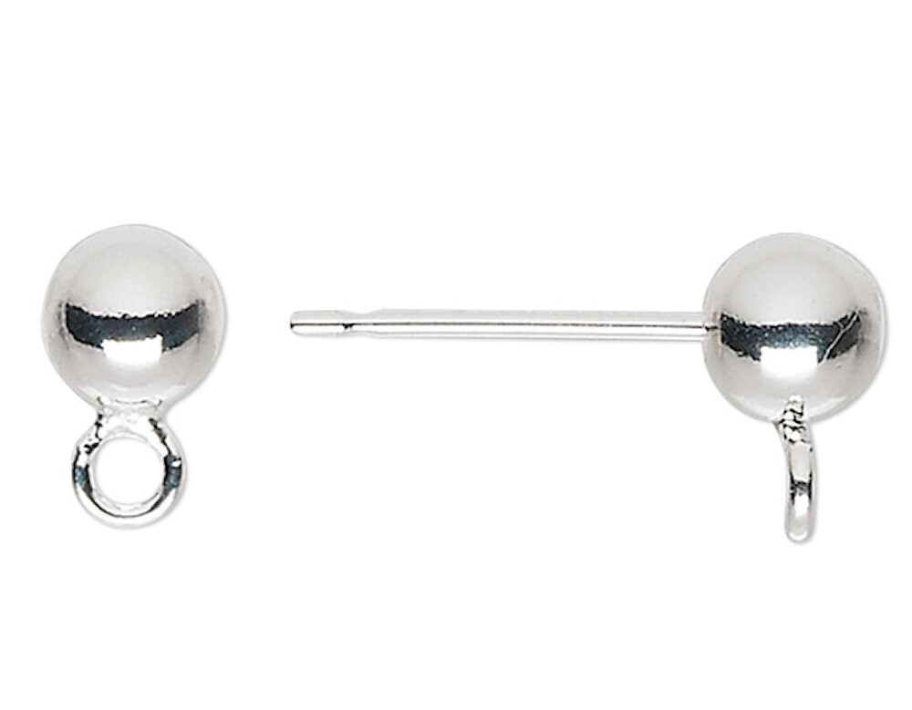 10 OR 100 Silver Plated Brass Ear Stud with Closed Loop & 4mm Ball Earring Posts