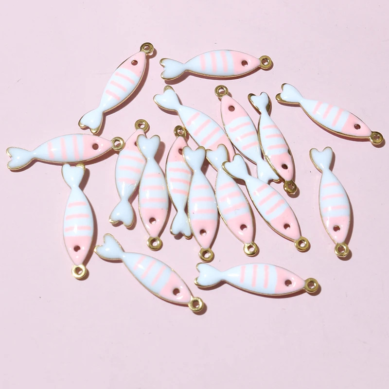 20Pcs 18X5Mm Stainless Steel Fish Enamel Charms Pendant Stainless Steel DIY Jewe