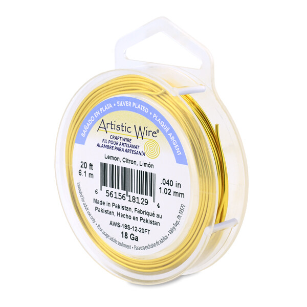 Artistic Wire, Lemon Color Silver Plated Tarnish Resistant Copper 18-24 Ga