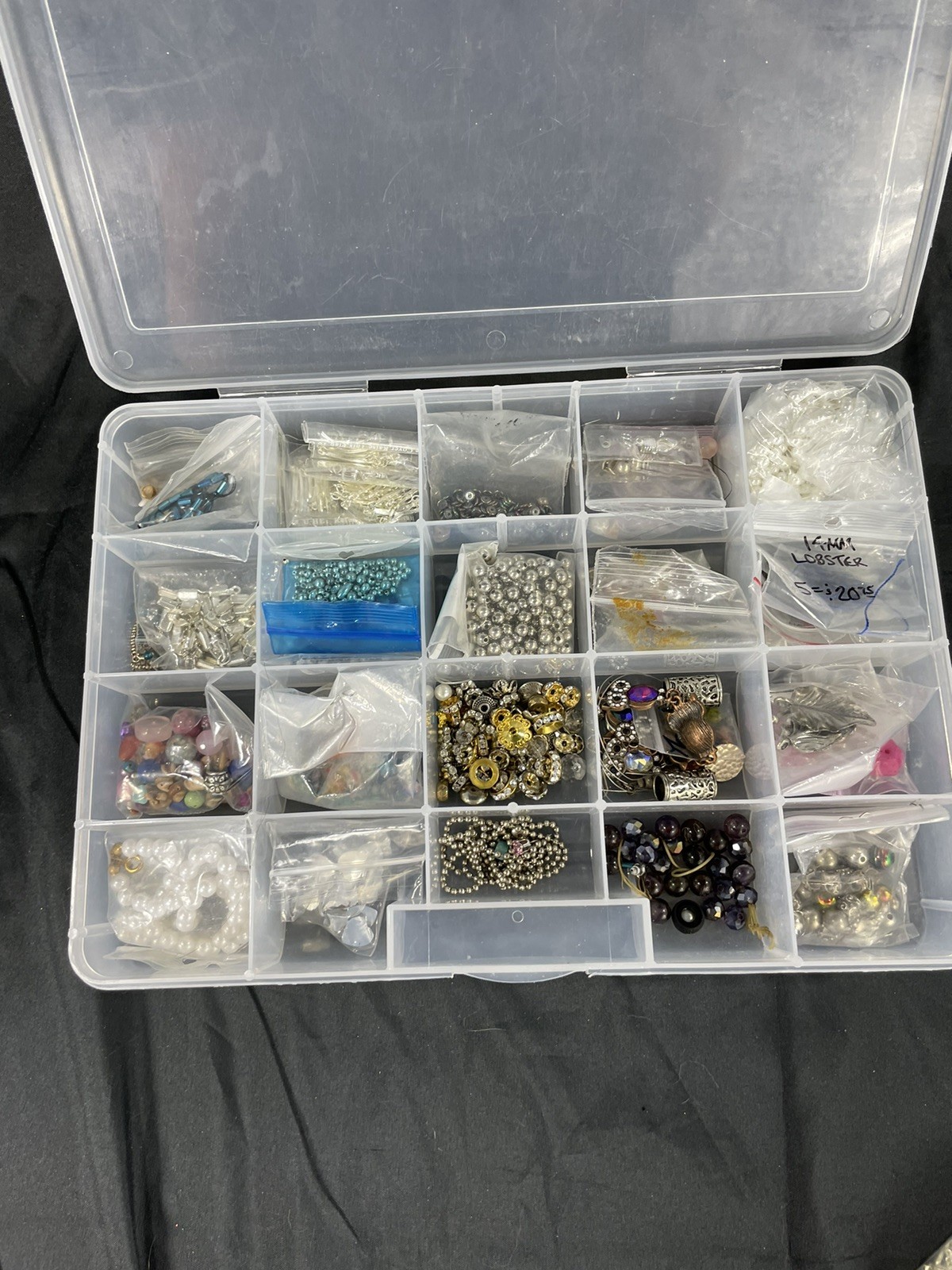Assorted Lot Of Jewelry Making Supplies Plastic Tote Included New and Used