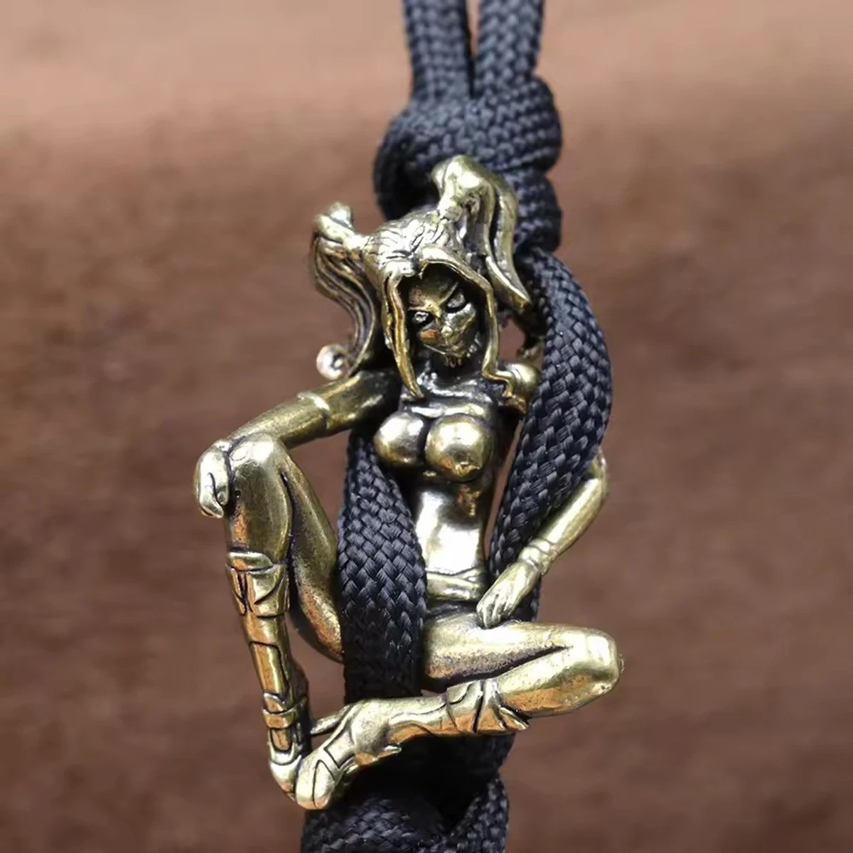 Vintage Brass Beauty Girl EDC Paracord Knife Beads Lanyard DIY Pendant Keychain-