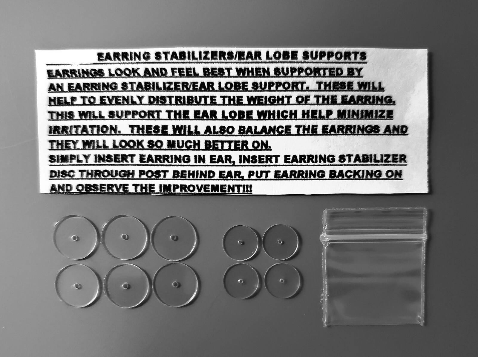 NEW – EARRING STABILIZERS – TWO SIZES – LARGE AND RARE SMALLER COMBO PACKAGE!!