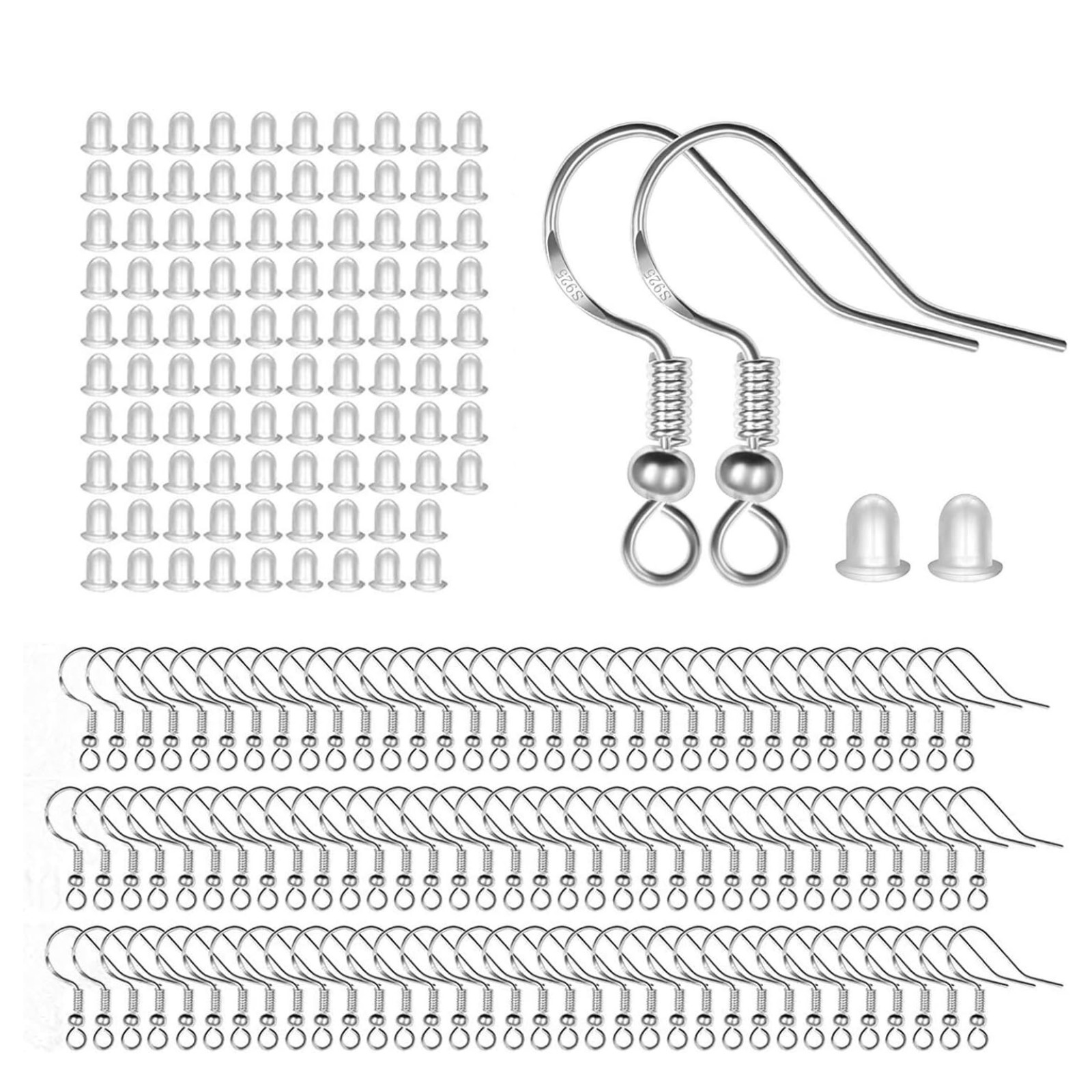 925 Sterling Silver Earring Hooks Jewelry Making Supplies Kit 100Pcs 50Pairs