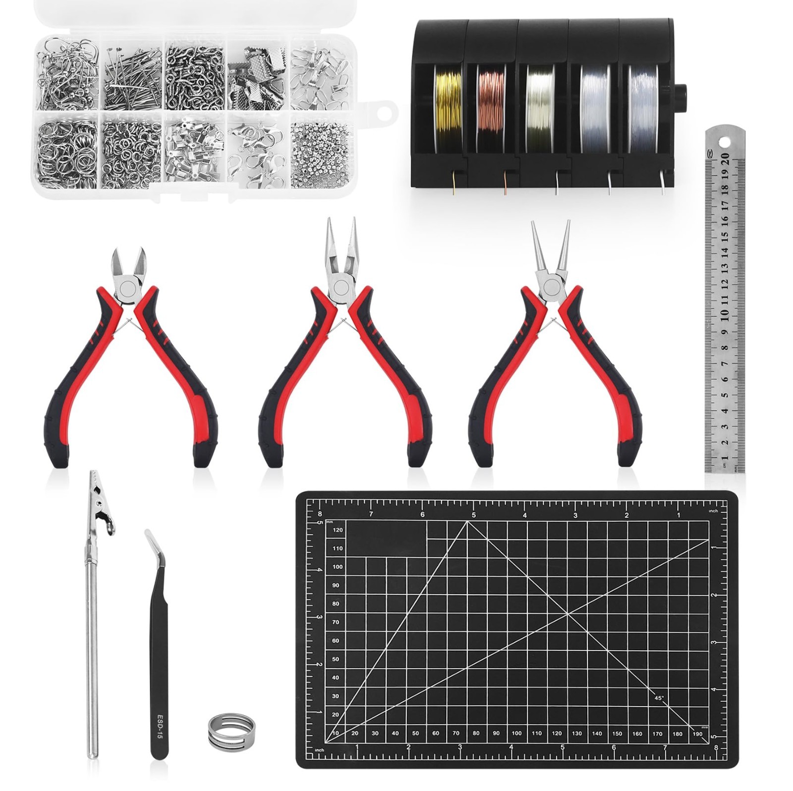 Jewelry Making Tools Set – Mini Pliers, Beading Wire Kit, Earring & Bracelet Sup