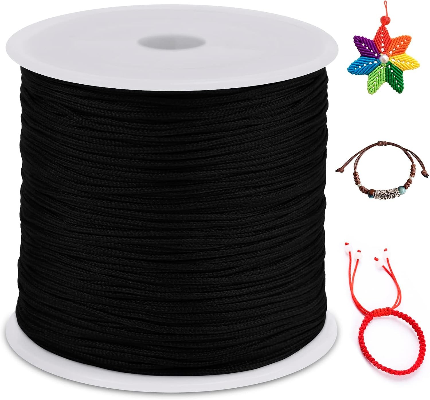 0.8mm Nylon Rattail Cord – 328 Feet in Black for DIY Jewelry Projects
