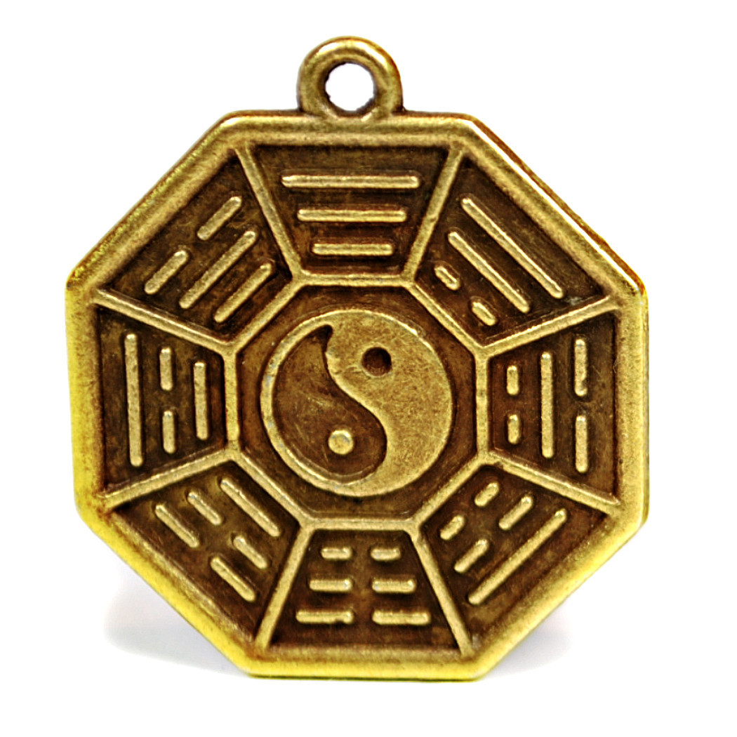 LOT OF 10 KWAN YIN FENG SHUI CHARMS 1″ Chinese Metal Pendant Bagua Good Luck Set