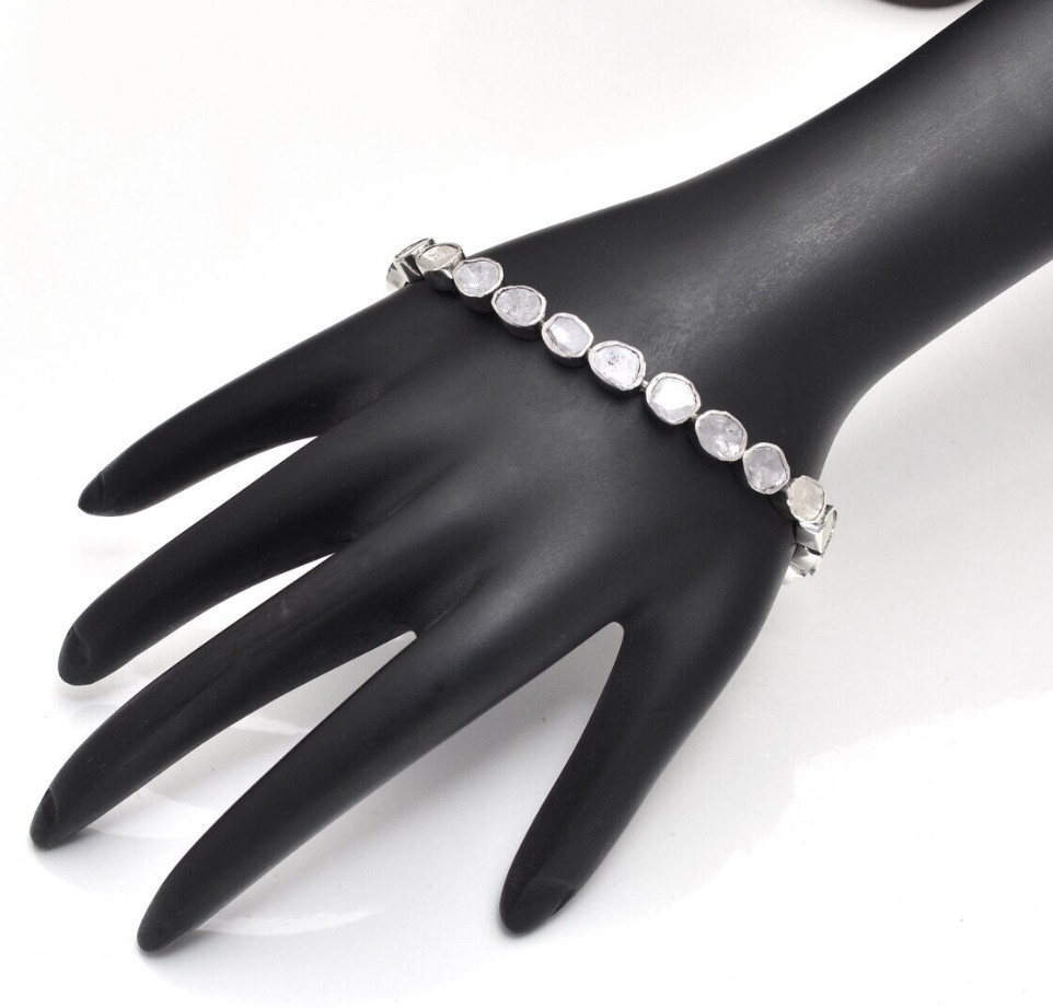 Handmade Rose Cut Polki Tennis Bracelet For Men & Women Silver Diamond Bracelet