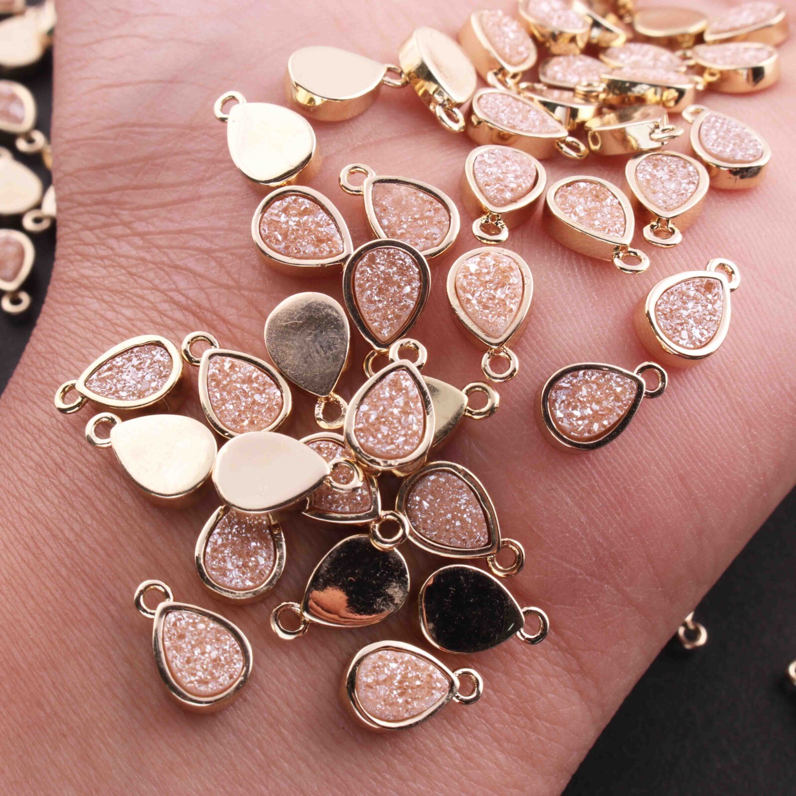 20 Pcs Mystic Orange Druzy Pear Drop Pendant, 24k Gold Plated, Titanium Pendant