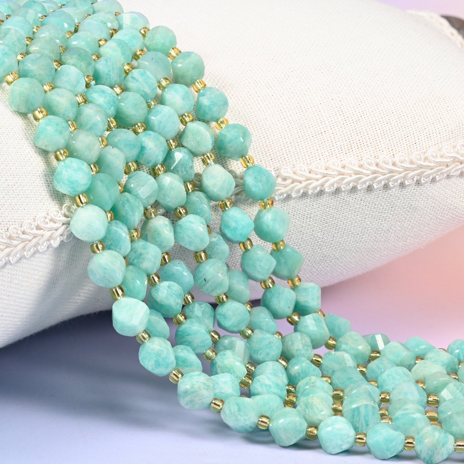 Green Amazonite Faceted Spiral Twist Beads: Size 8mm 10mm, Jewelry Making