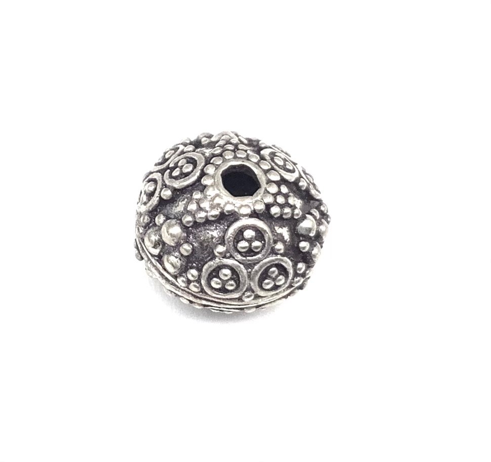 12mm Hand Crafted Ornament Round Sterling Silver .925 Bali Beads-#1553
