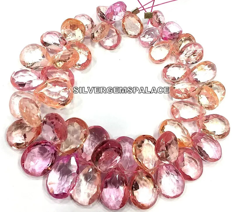 AAAA+ Rare Padparadscha Sapphire Faceted Peachy Pink Briolettes Jewelry Beads.