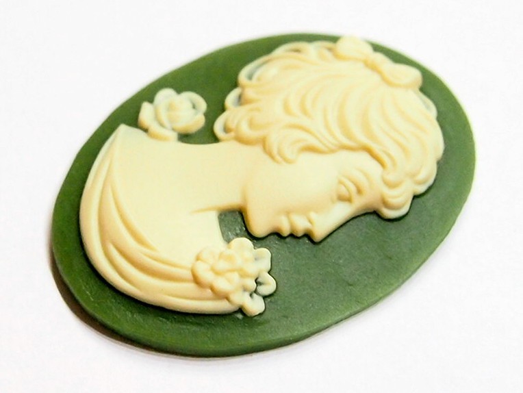 4 of 40x30mm Cream over Green Victorian Art Deco Shy Short Hair Women Cameos